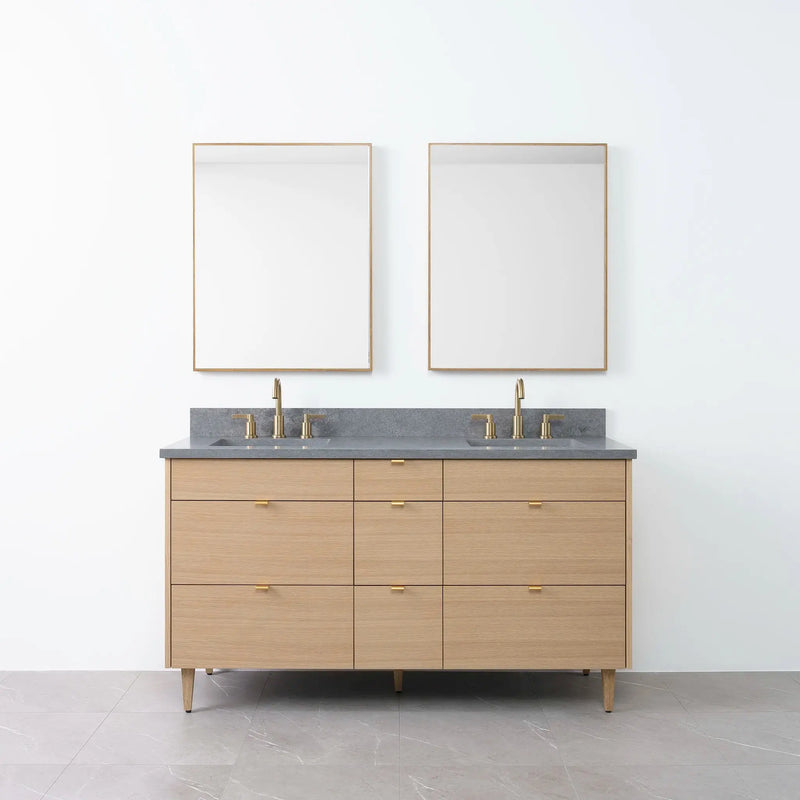 Asher 60" Natural White Oak Bathroom Vanity, Double Sink