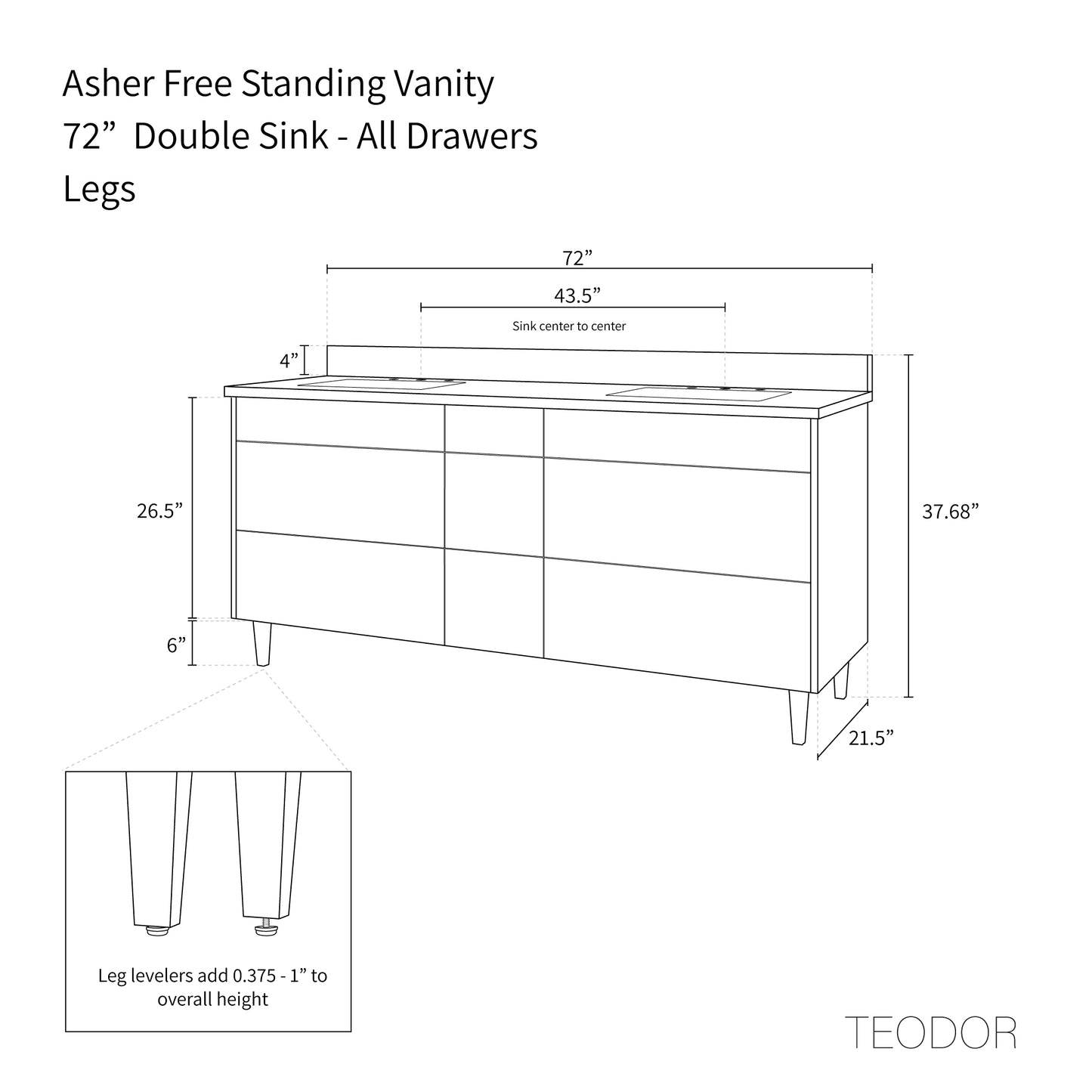 
                  
                    Asher 72" American Black Walnut Bathroom Vanity, Double Sink - Teodor Vanities United States
                  
                