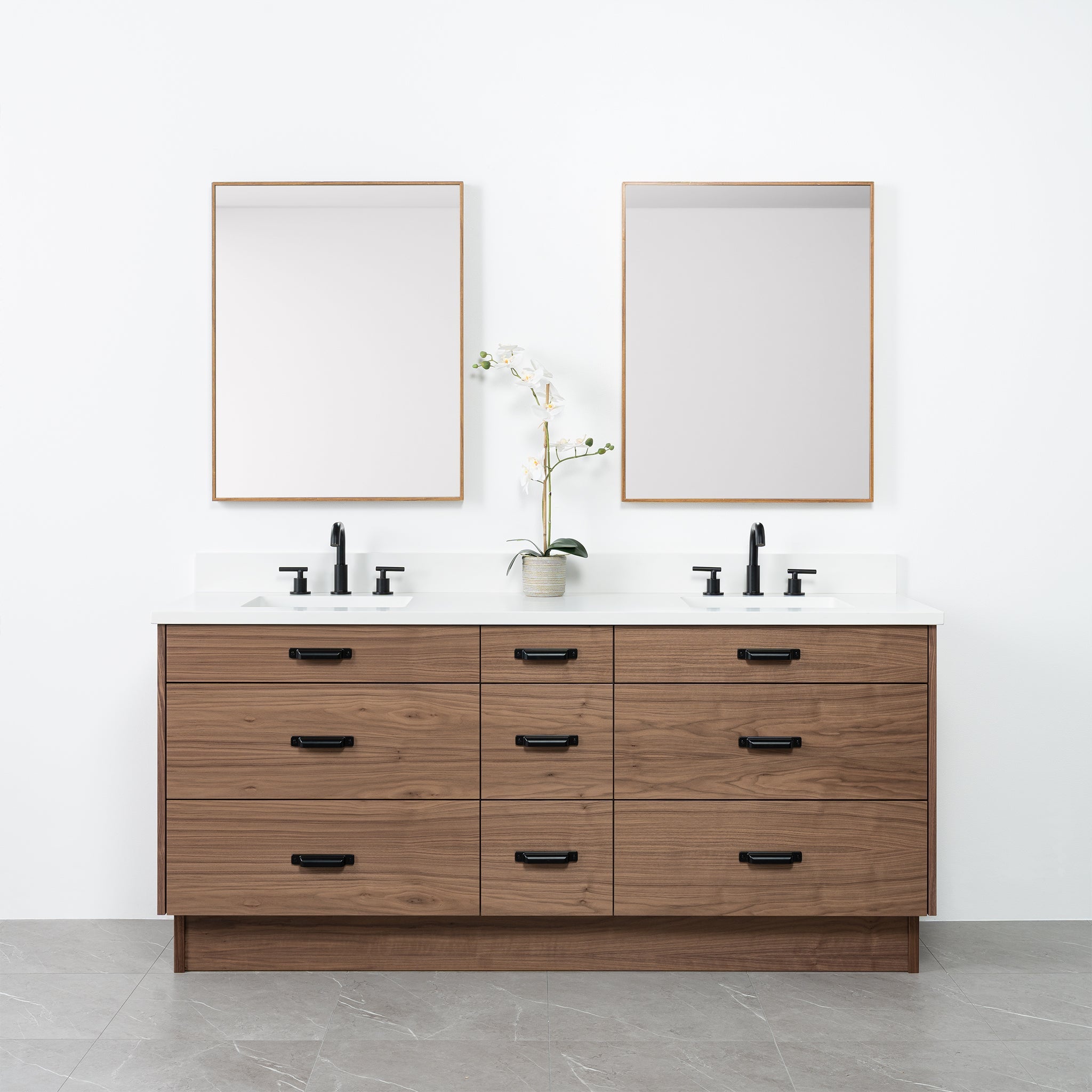 Asher 72" American Black Walnut Bathroom Vanity, Double Sink - Teodor Vanities United States
