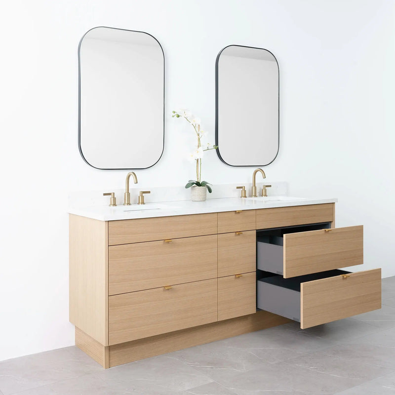 Asher 72" Natural White Oak Bathroom Vanity, Double Sink