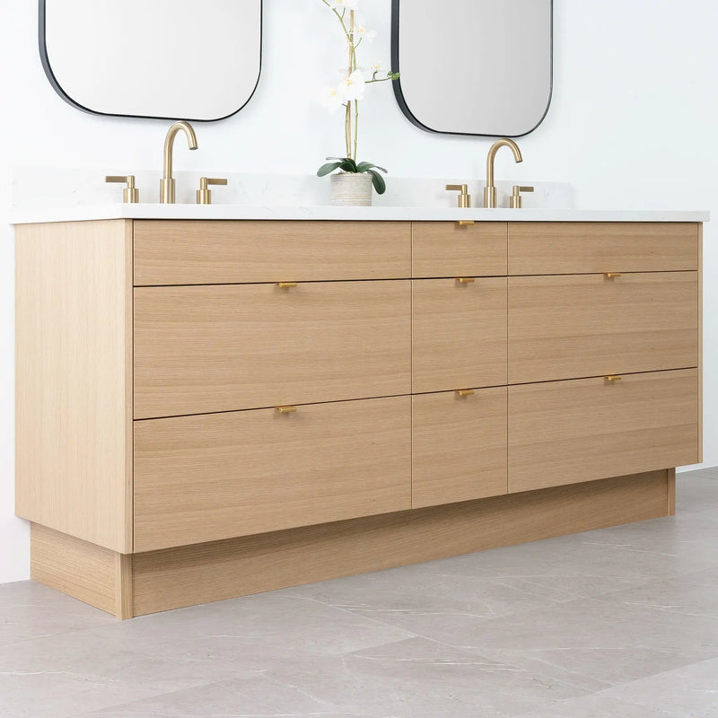 Asher 72" Natural White Oak Bathroom Vanity, Double Sink