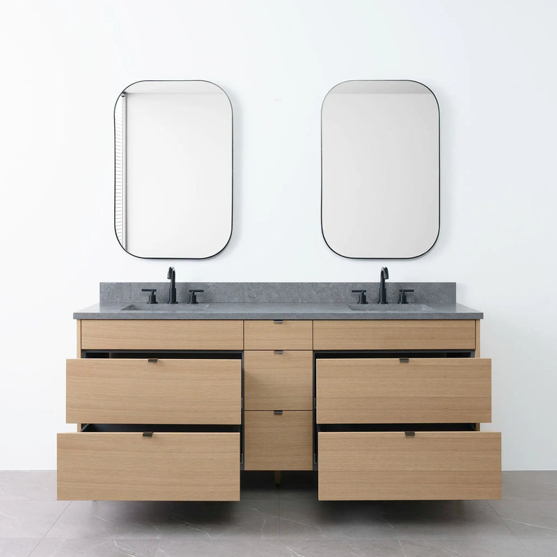 Asher 72" Natural White Oak Bathroom Vanity, Double Sink