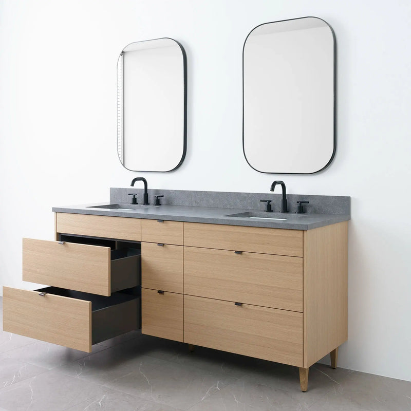 Asher 72" Natural White Oak Bathroom Vanity, Double Sink - Teodor Vanities United States