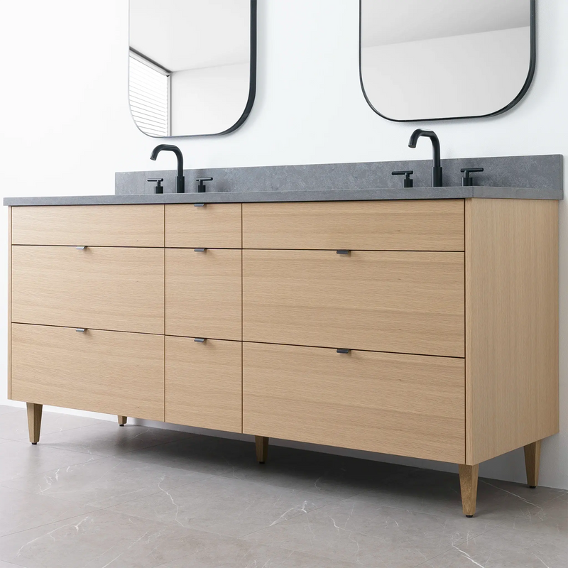 Asher 72" Natural White Oak Bathroom Vanity, Double Sink