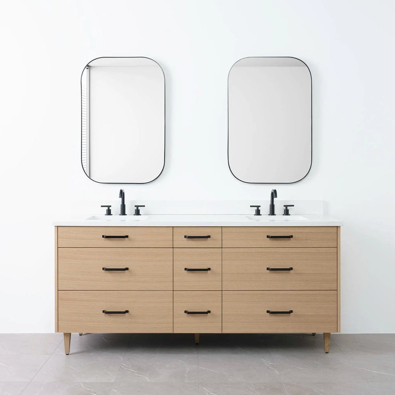 Asher 72" Natural White Oak Bathroom Vanity, Double Sink