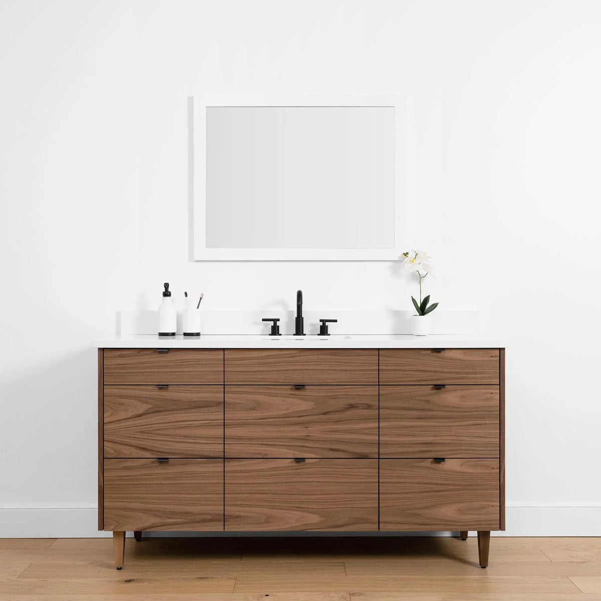 Walnut Rounded Vanity Walnut Bathroom Vanities | Floating & Double Sink Options – Teodor ...