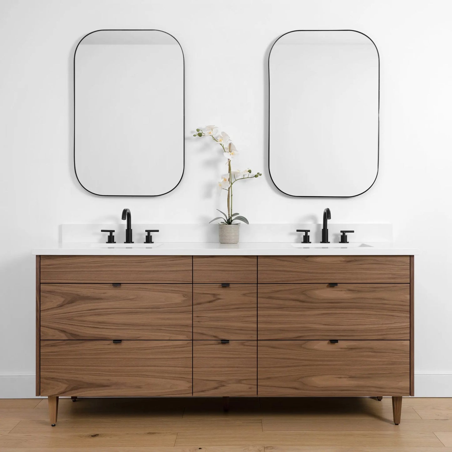 Asher SLIM 72" American Black Walnut Bathroom Vanity, Double Sink - Teodor Vanities United States