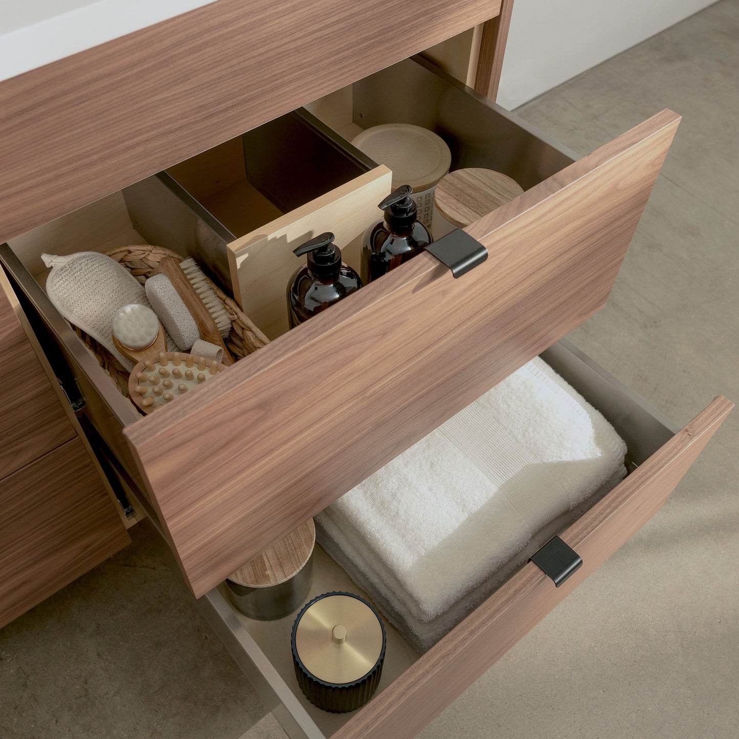 
                  
                    Asher Stainless SLIM 60" American Black Walnut Bathroom Vanity, Double Sink
                  
                