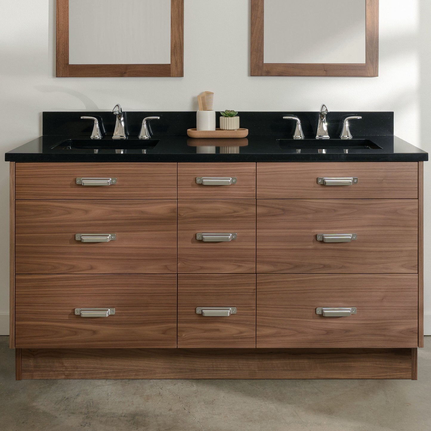 
                  
                    Asher Stainless SLIM 60" American Black Walnut Bathroom Vanity, Double Sink
                  
                