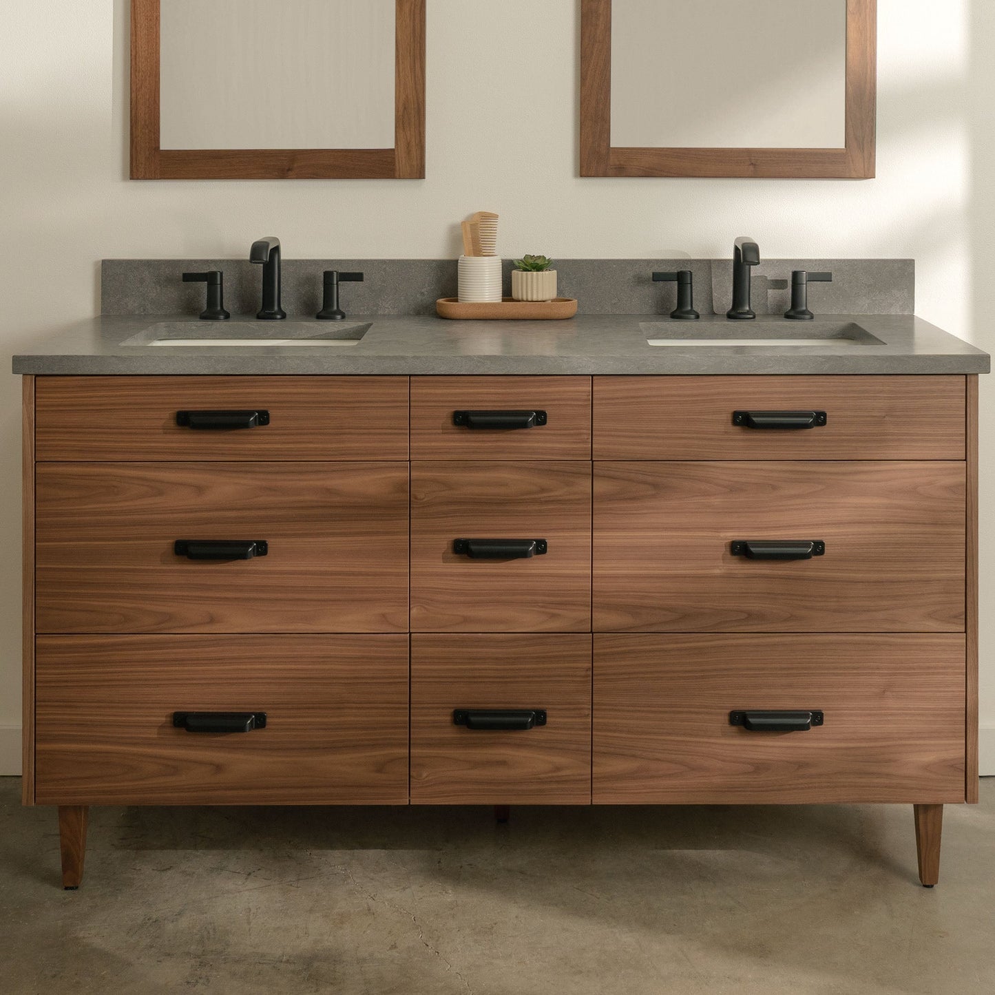 
                  
                    Asher Stainless SLIM 60" American Black Walnut Bathroom Vanity, Double Sink Teodor Bathroom Vanity United States
                  
                