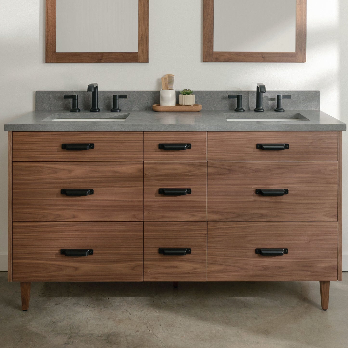 
                  
                    Asher Stainless SLIM 60" American Black Walnut Bathroom Vanity, Double Sink
                  
                
