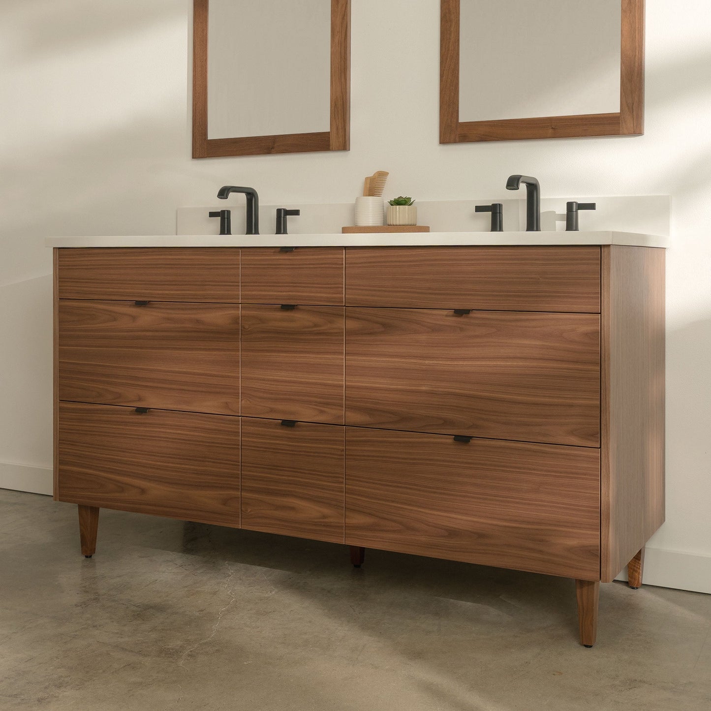 
                  
                    Asher Stainless SLIM 60" American Black Walnut Bathroom Vanity, Double Sink Teodor Bathroom Vanity United States
                  
                