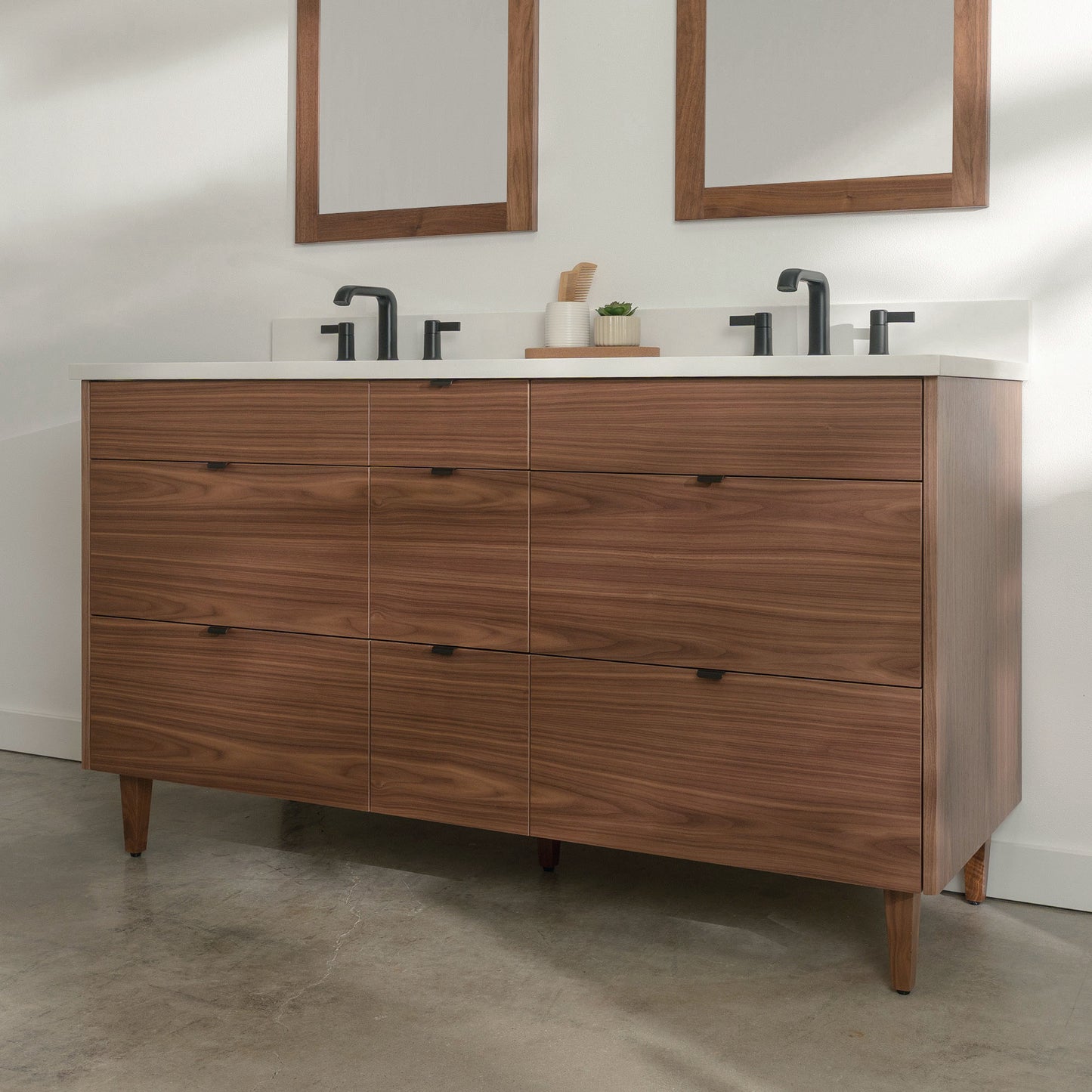 
                  
                    Asher Stainless SLIM 60" American Black Walnut Bathroom Vanity, Double Sink
                  
                