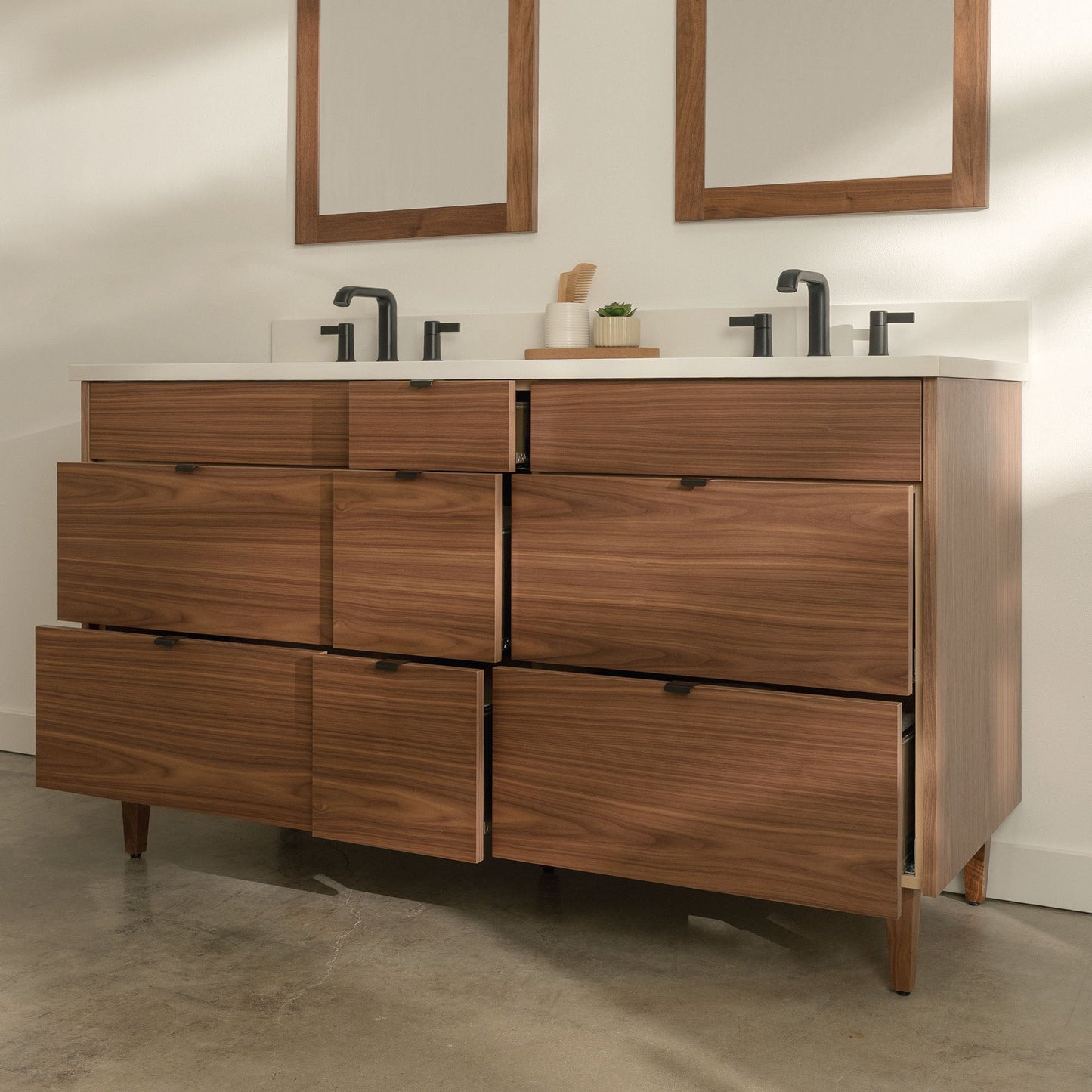 
                  
                    Asher Stainless SLIM 60" American Black Walnut Bathroom Vanity, Double Sink Teodor Bathroom Vanity United States
                  
                