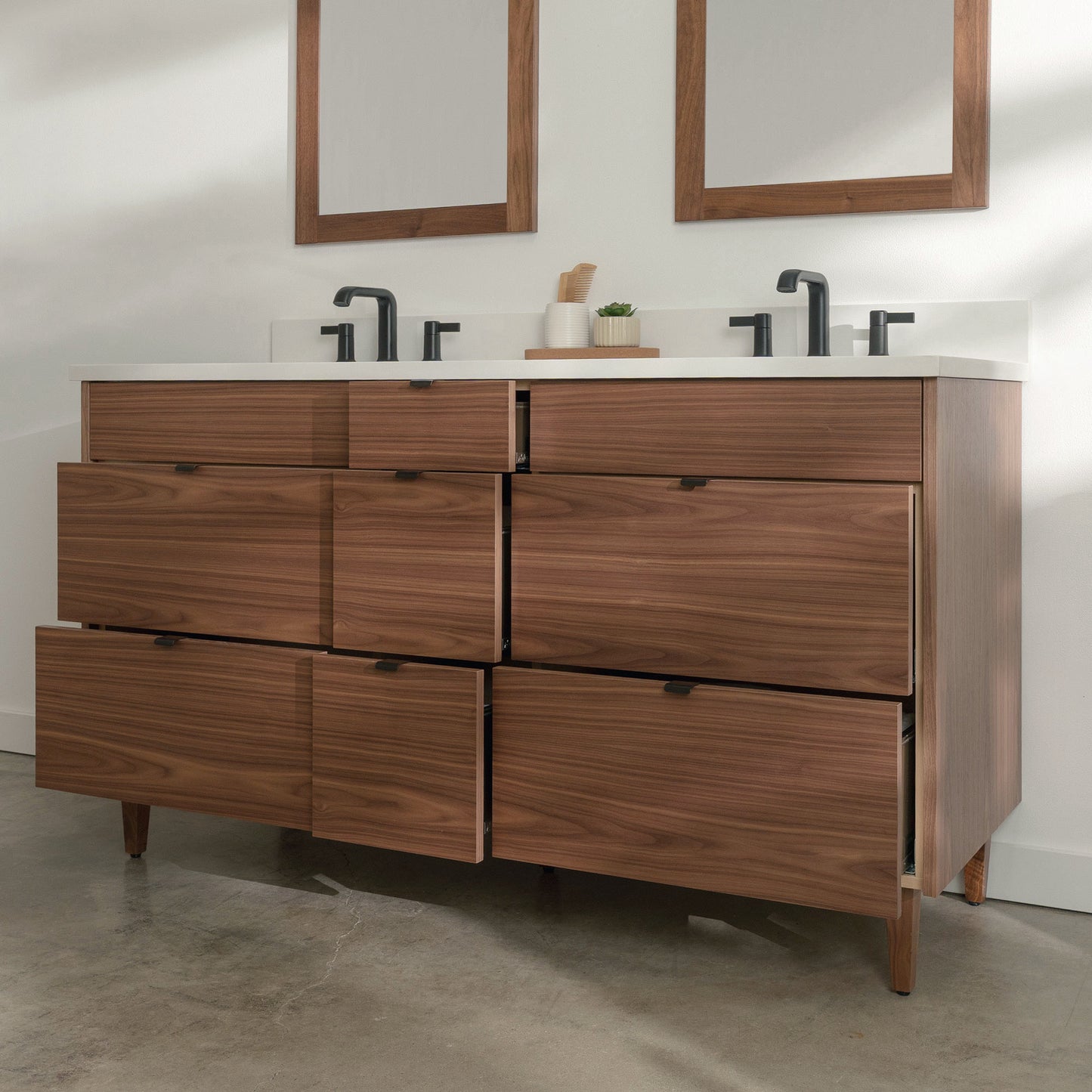 
                  
                    Asher Stainless SLIM 60" American Black Walnut Bathroom Vanity, Double Sink
                  
                
