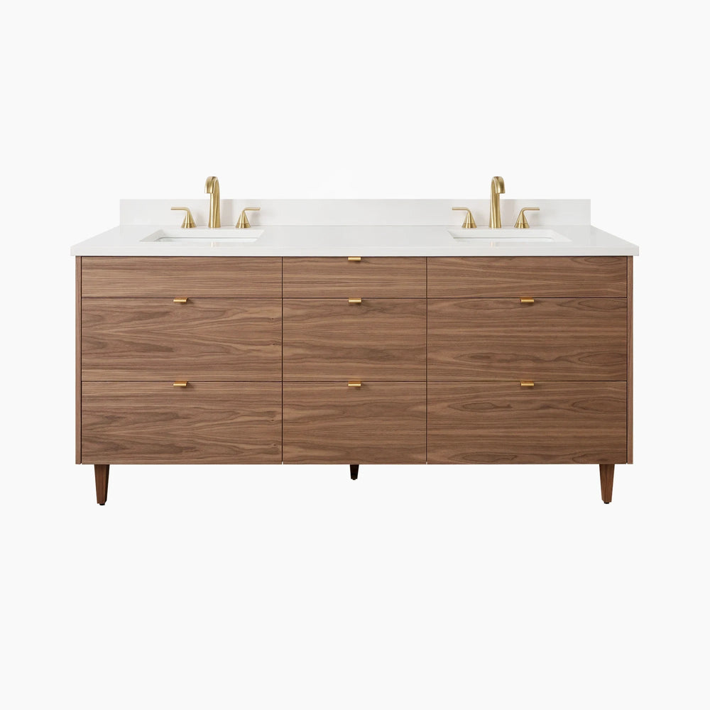 Asher Stainless SLIM 72" American Black Walnut Bathroom Vanity, Double Sink Teodor Bathroom Vanity United States