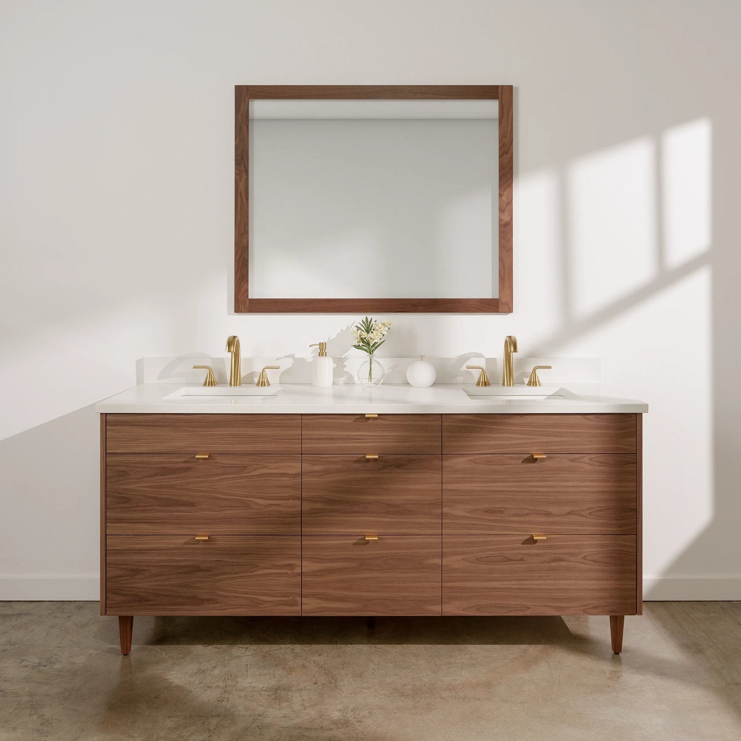 Asher Stainless SLIM 72" American Black Walnut Bathroom Vanity, Double Sink Teodor Bathroom Vanity United States