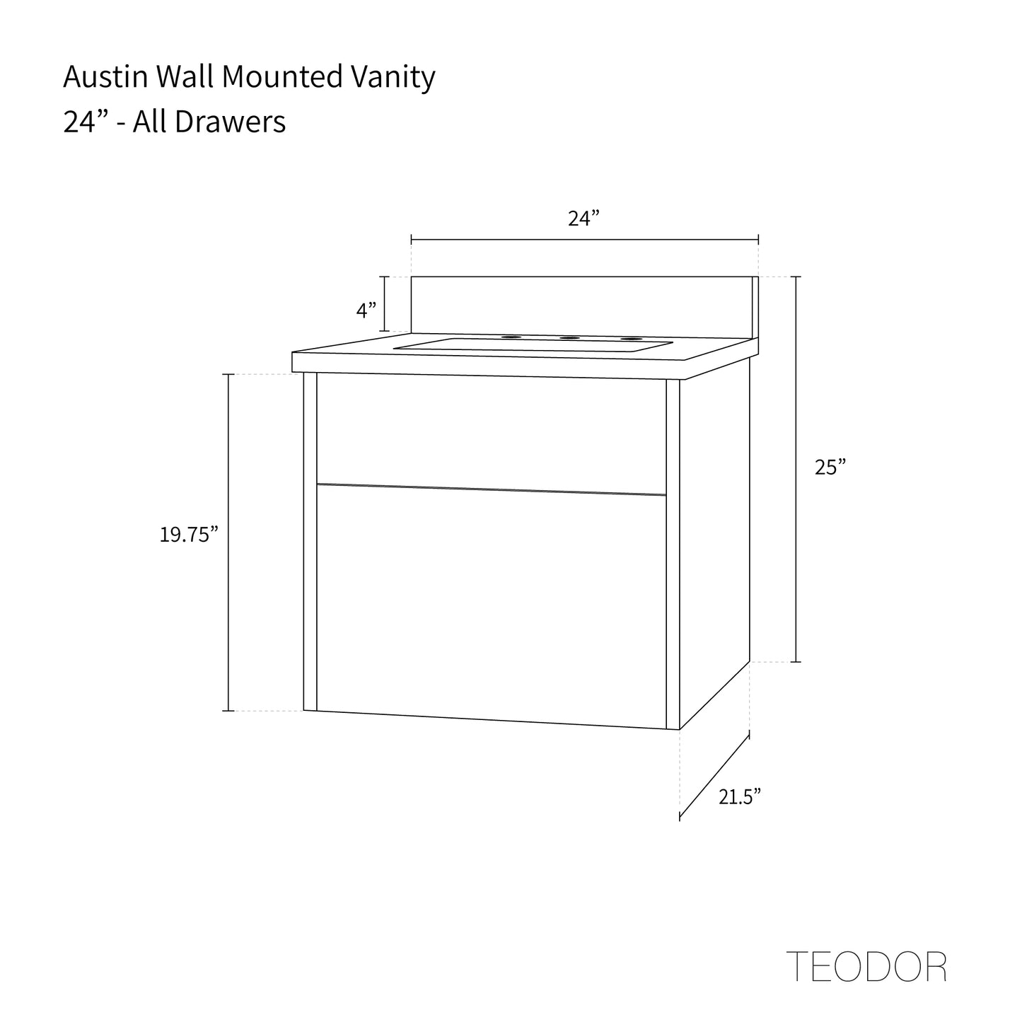 
                  
                    Austin 24" Wall Mount American Black Walnut Bathroom Vanity - Teodor Vanities United States
                  
                