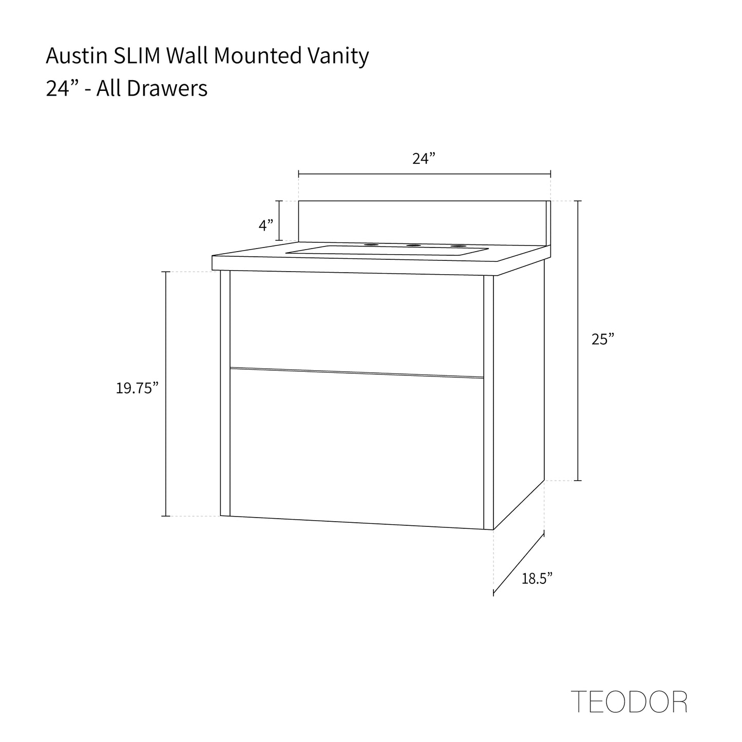 
                  
                    Austin SLIM 24" Wall Mount American Black Walnut Bathroom Vanity - Teodor Vanities United States
                  
                