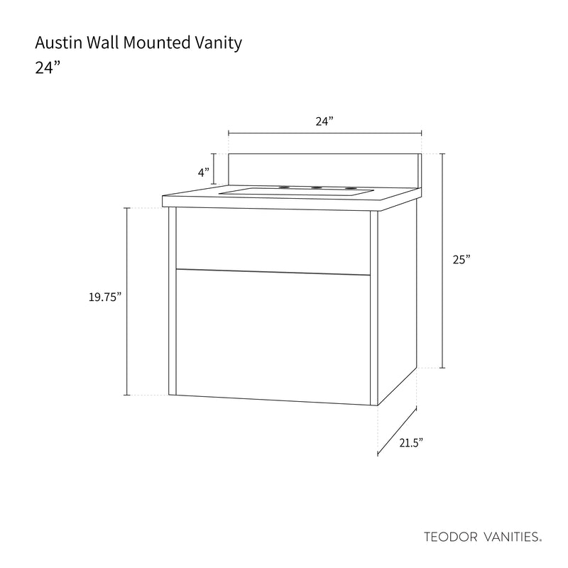 Austin 24", Teodor® Modern Wall Mount American Black Walnut Vanity