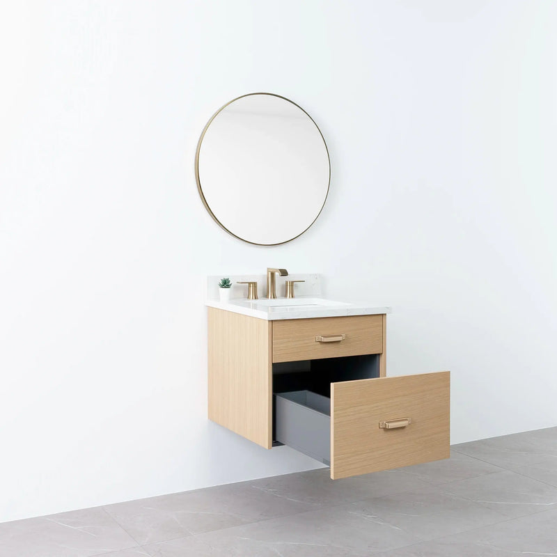 Austin 24" Wall Mount Natural White Oak Bathroom Vanity