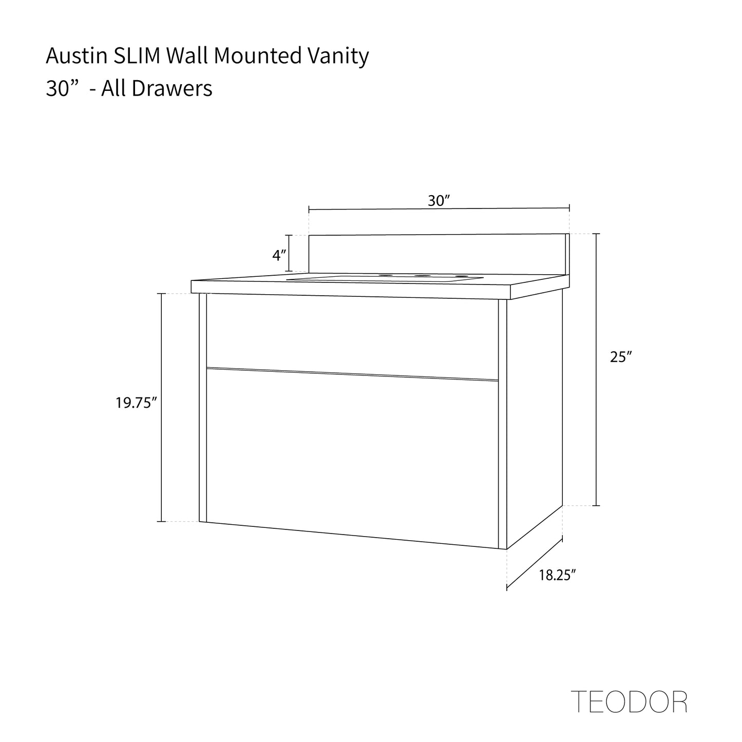 
                  
                    Austin SLIM 30" Wall Mount American Black Walnut Bathroom Vanity - Teodor Vanities United States
                  
                