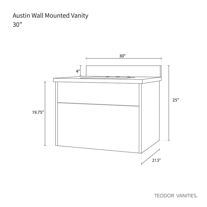 Austin 30" Wall Mount Gloss White Bathroom Vanity