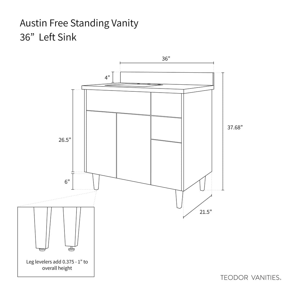 
                  
                    Austin 36" American Black Walnut Bathroom Vanity, Left Sink - Teodor Vanities United States
                  
                