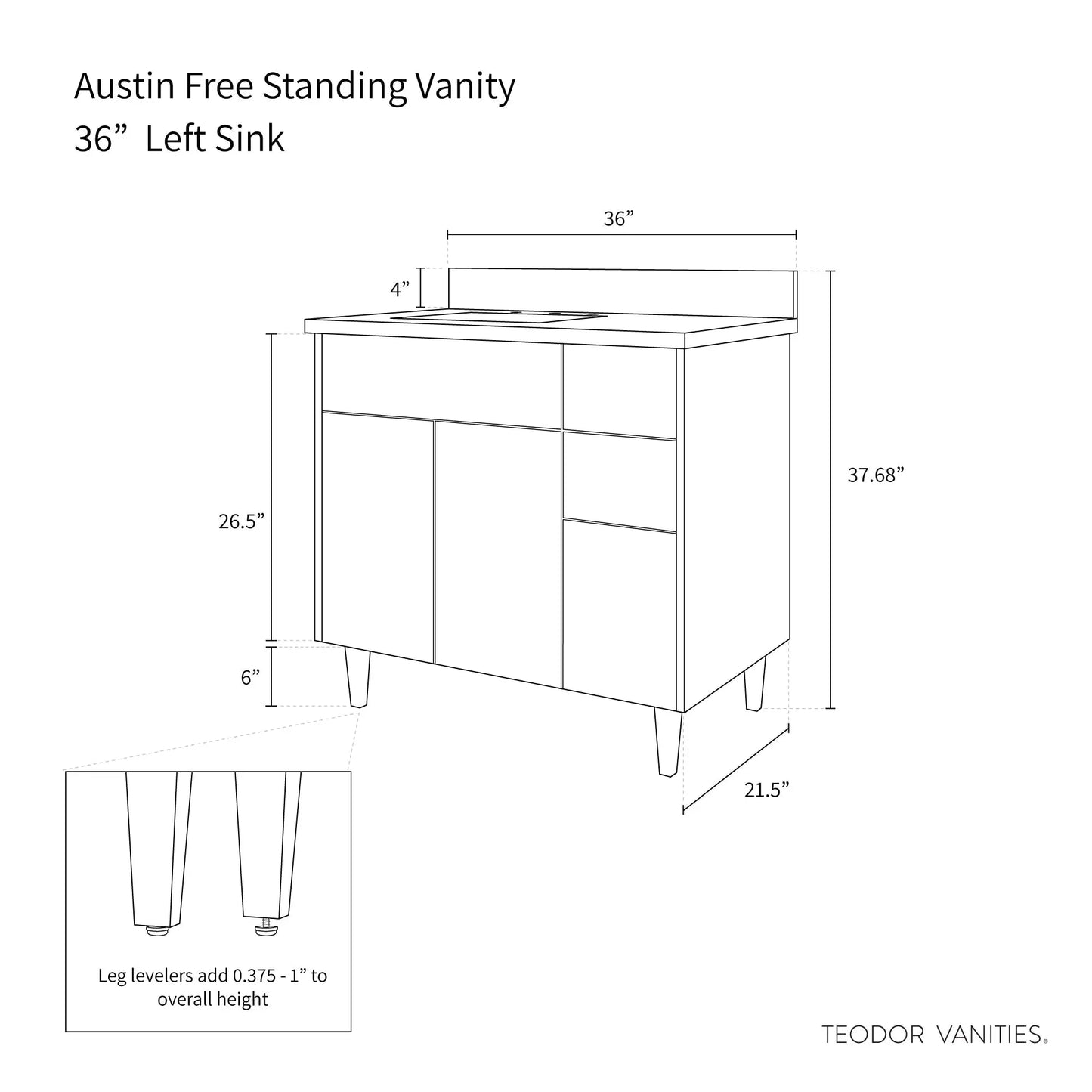 
                  
                    Austin 36" American Black Walnut Bathroom Vanity, Left Sink - Teodor Vanities United States
                  
                
