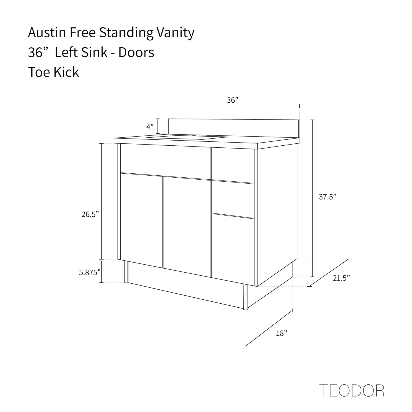 
                  
                    Austin 36" American Black Walnut Bathroom Vanity, Left Sink - Teodor Vanities United States
                  
                