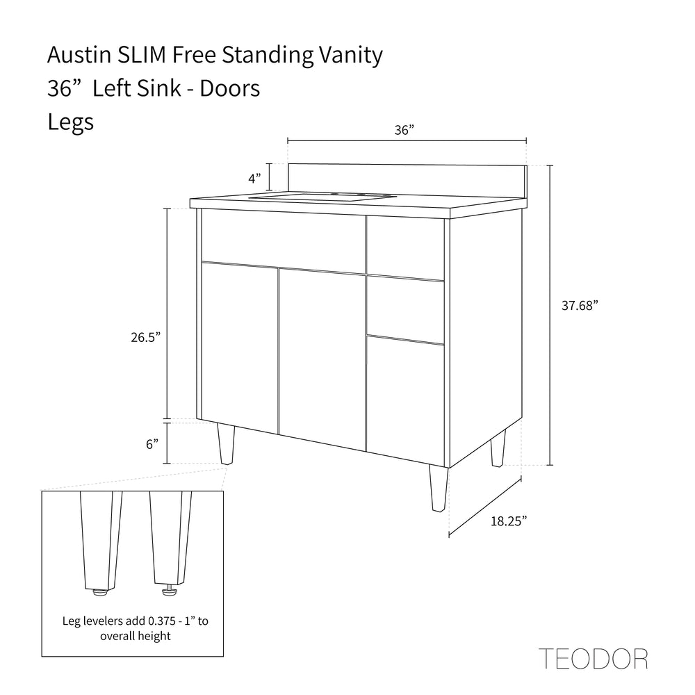
                  
                    Austin SLIM 36" American Black Walnut Bathroom Vanity, Left Sink - Teodor Vanities United States
                  
                