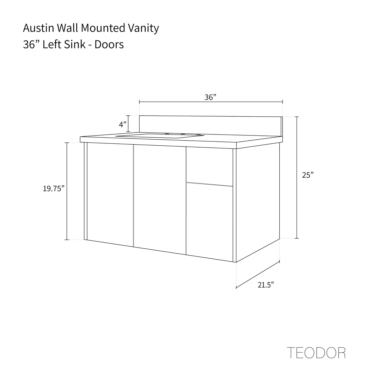 
                  
                    Austin 36" Wall Mount American Black Walnut Bathroom Vanity, Left Sink - Teodor Vanities United States
                  
                