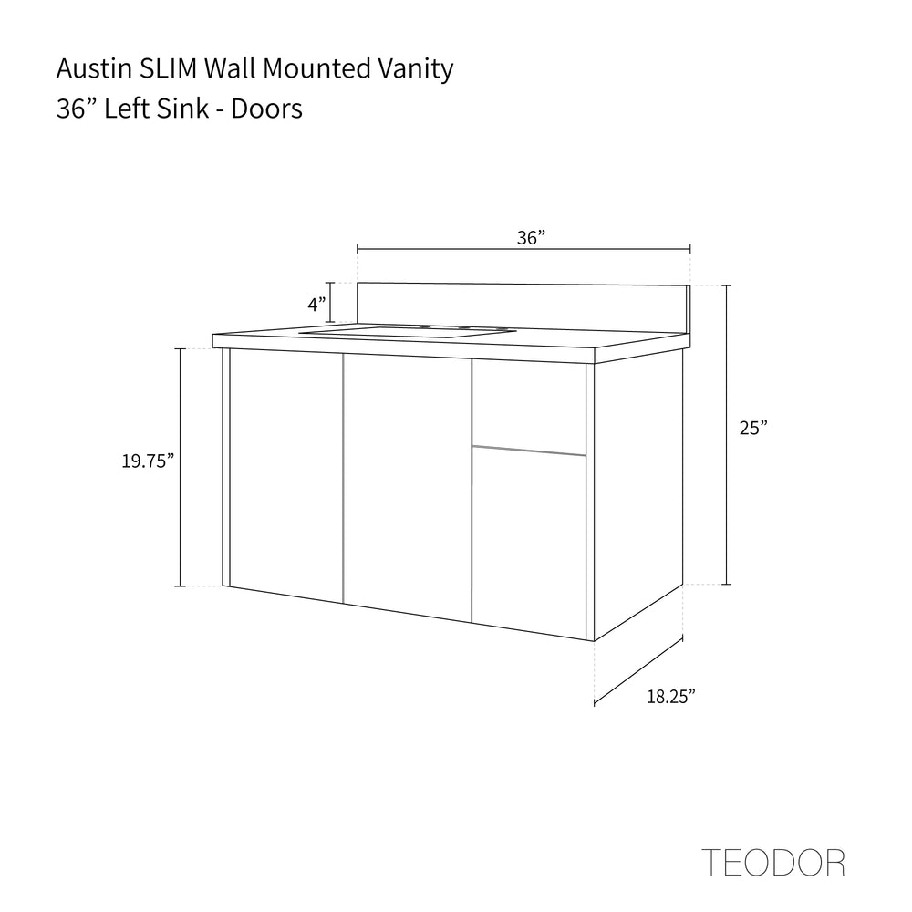 
                  
                    Austin SLIM 36" Wall Mount American Black Walnut Bathroom Vanity, Left Sink - Teodor Vanities United States
                  
                