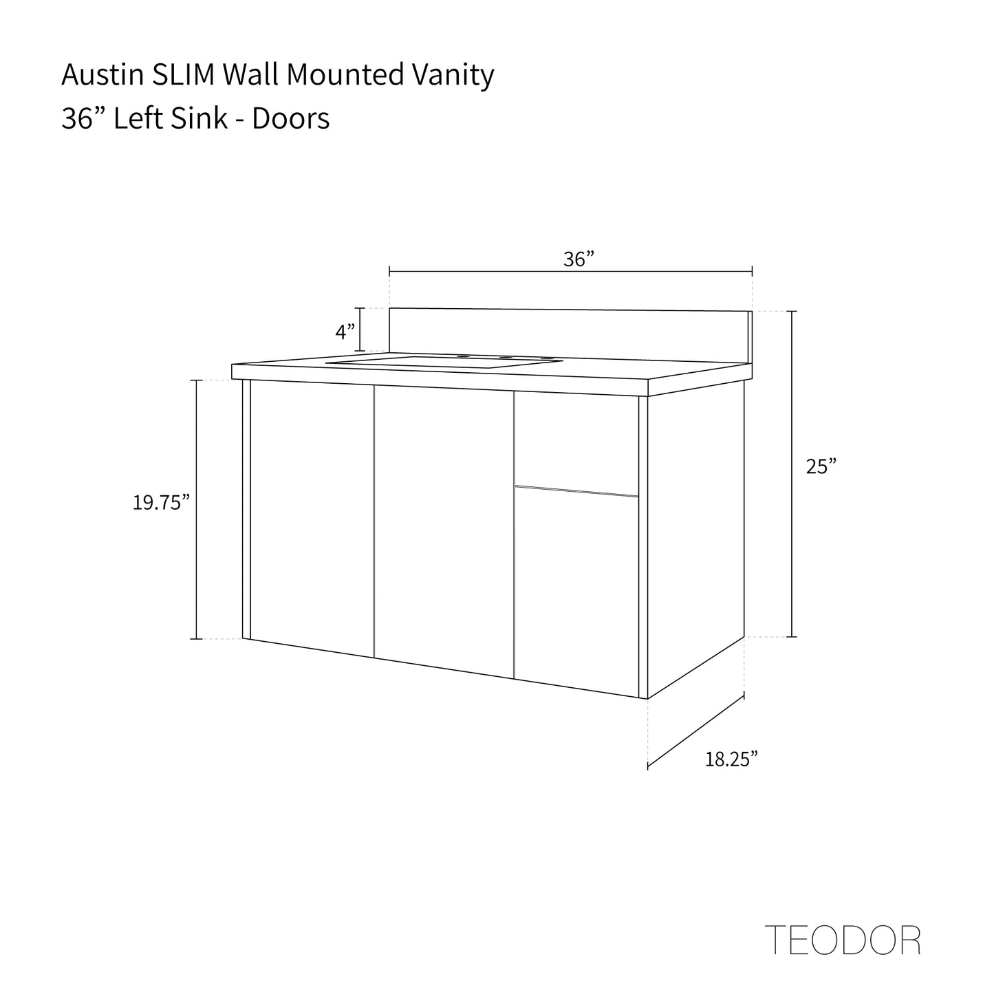
                  
                    Austin SLIM 36" Wall Mount American Black Walnut Bathroom Vanity, Left Sink - Teodor Vanities United States
                  
                