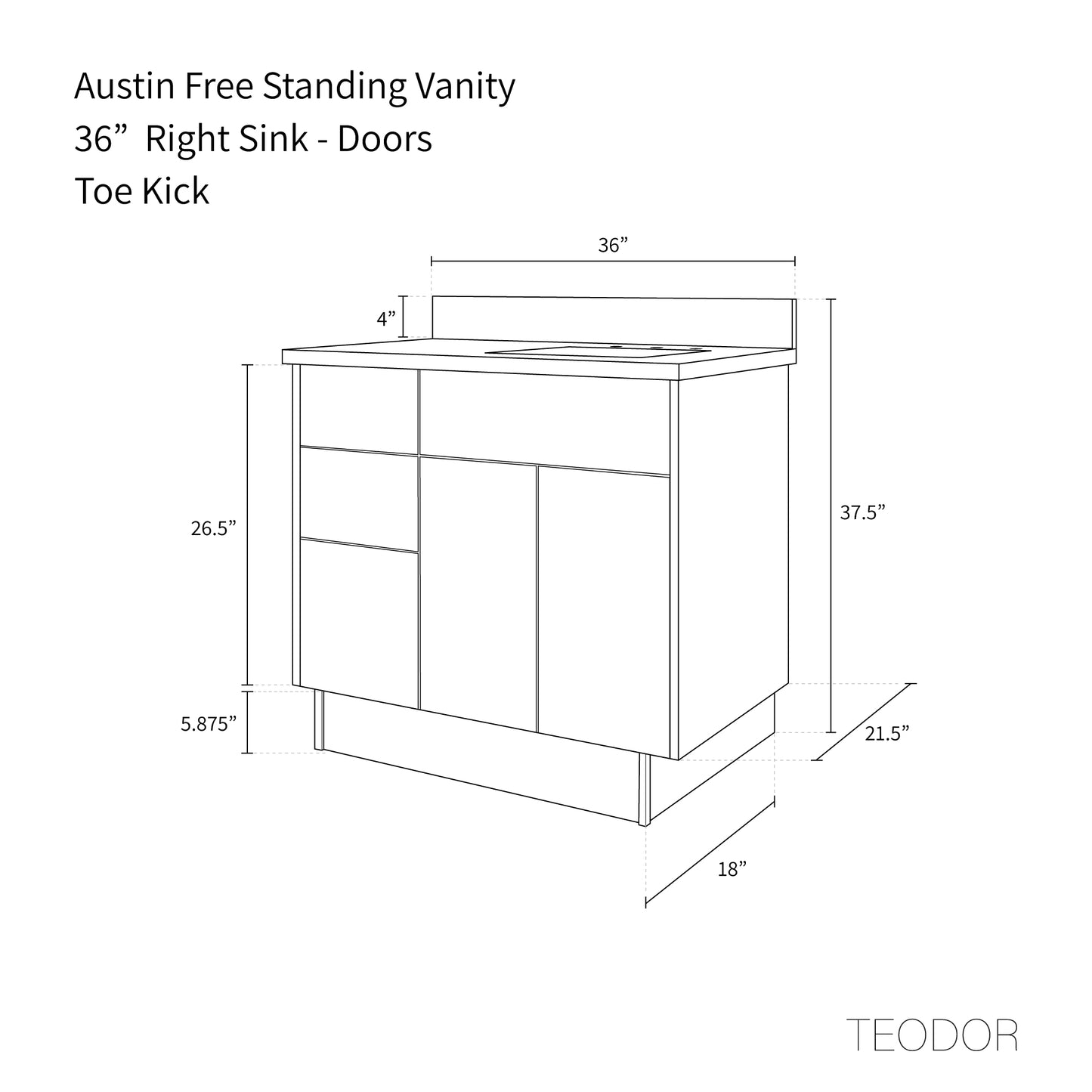 
                  
                    Austin 36" American Black Walnut Bathroom Vanity, Right Sink - Teodor Vanities United States
                  
                