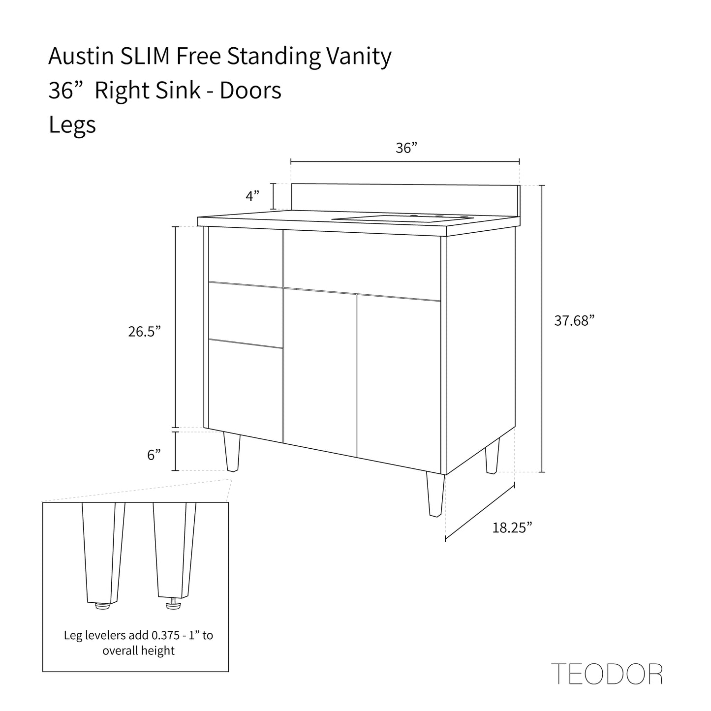 
                  
                    Austin SLIM 36" American Black Walnut Bathroom Vanity, Right Sink - Teodor Vanities United States
                  
                
