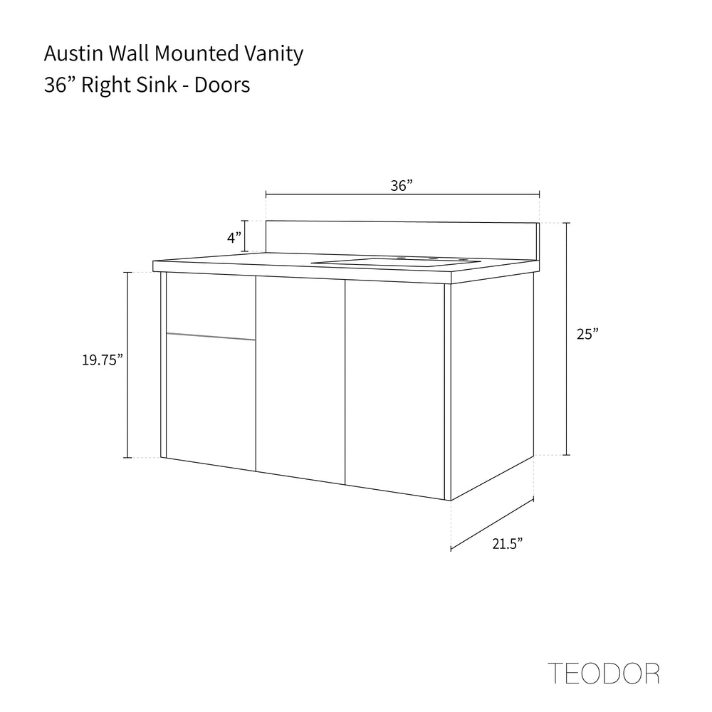 
                  
                    Austin 36" Wall Mount American Black Walnut Bathroom Vanity, Right Sink - Teodor Vanities United States
                  
                