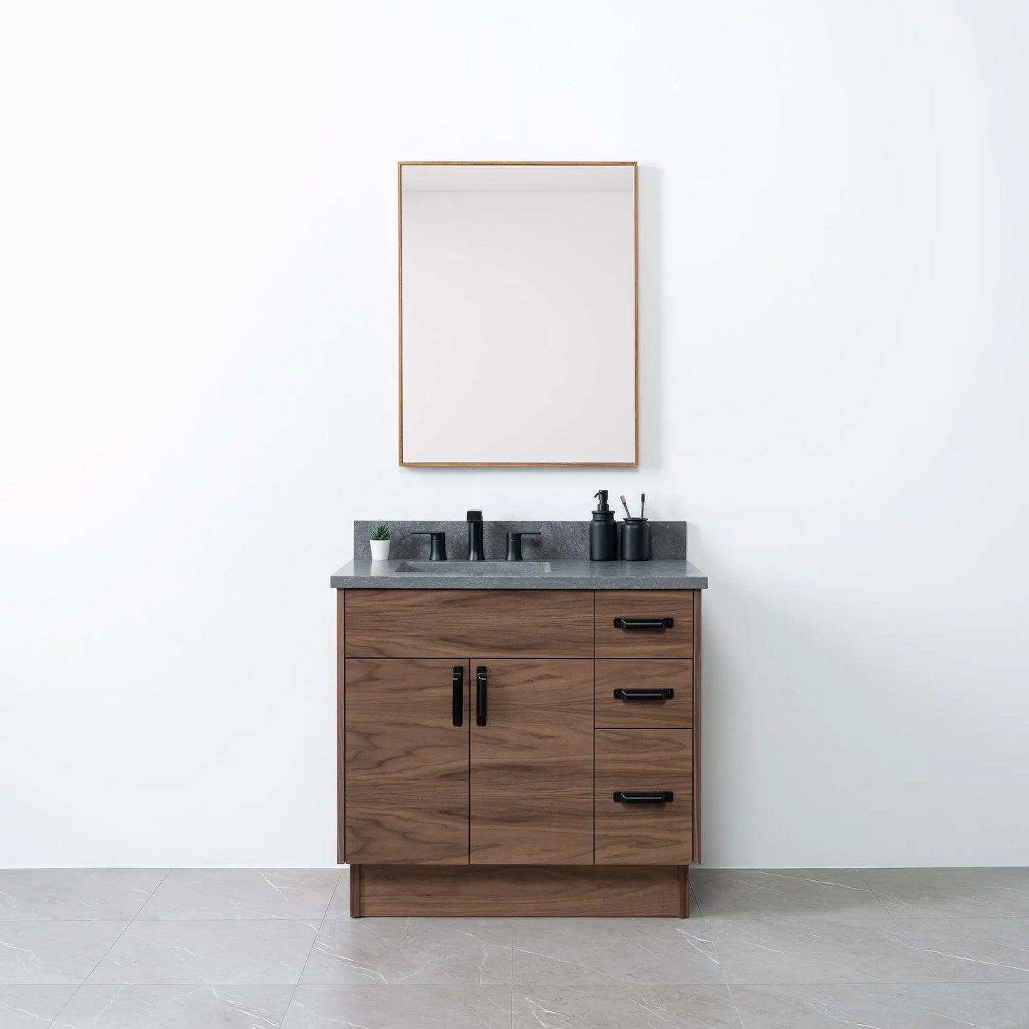 Austin 36" American Black Walnut Bathroom Vanity, Left Sink - Teodor Vanities United States