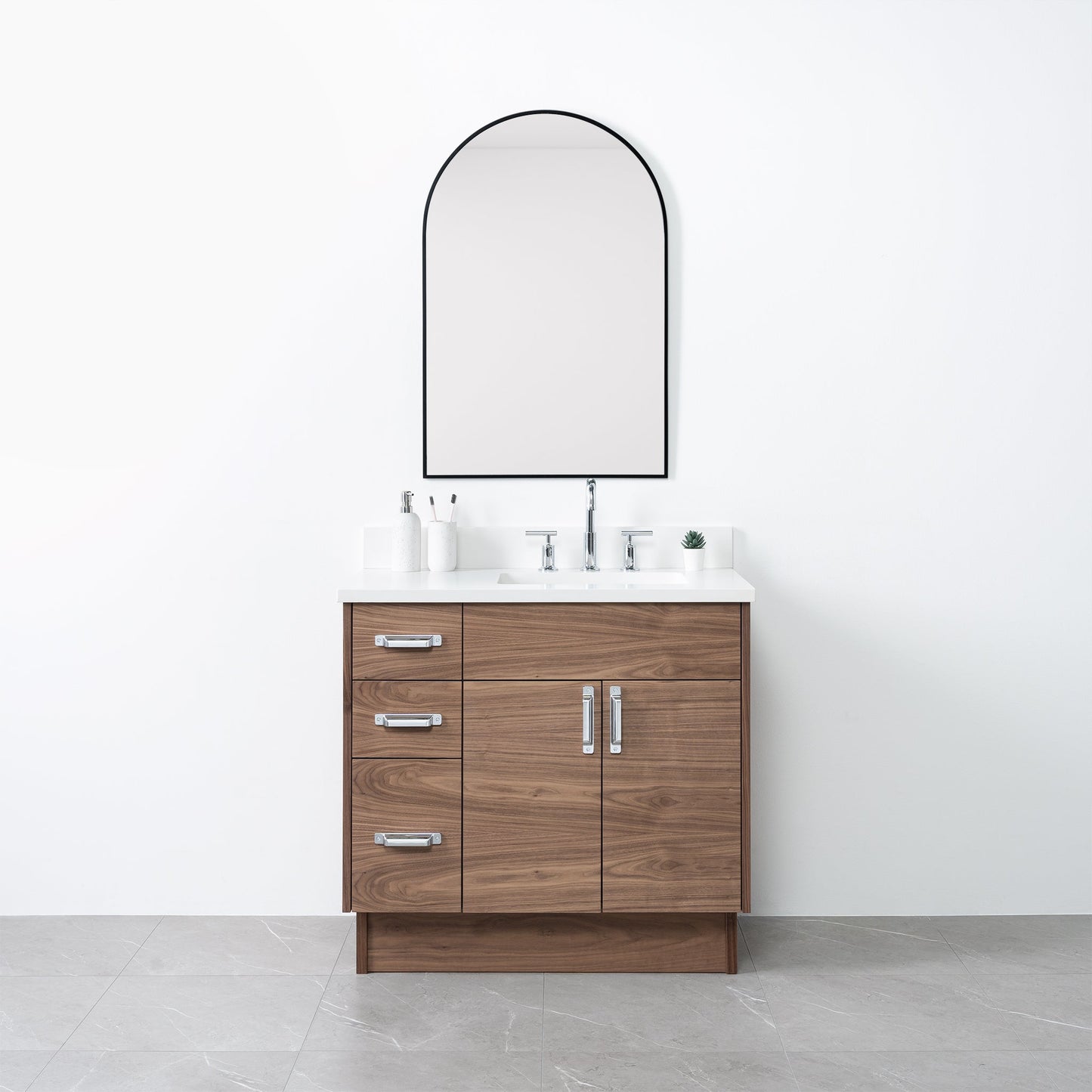 Austin 36" American Black Walnut Bathroom Vanity, Right Sink - Teodor Vanities United States