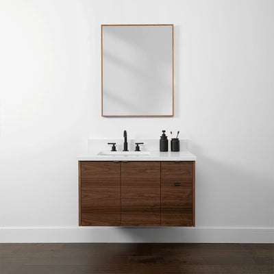 Austin 36" Wall Mount American Black Walnut Bathroom Vanity, Left Sink - Teodor Vanities United States