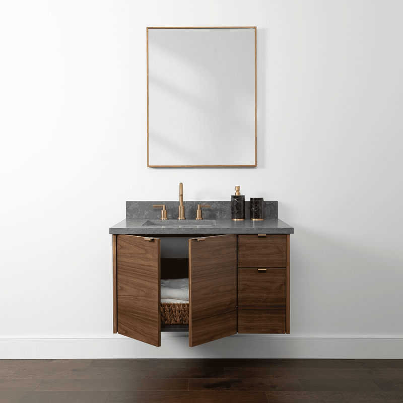 Austin 36" Wall Mount American Black Walnut Bathroom Vanity, Left Sink