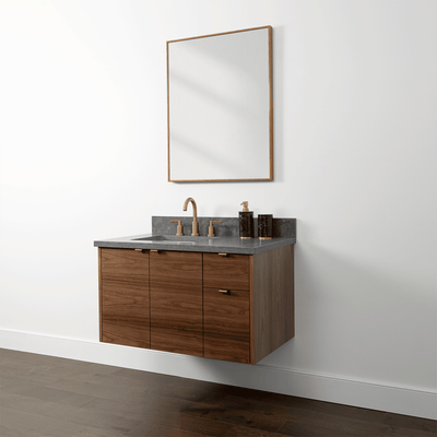 Austin 36" Wall Mount American Black Walnut Bathroom Vanity, Left Sink - Teodor Vanities United States