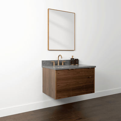 Austin 36" Wall Mount American Black Walnut Bathroom Vanity, Left Sink