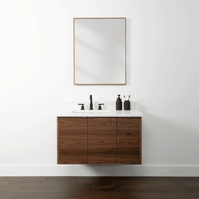 Austin 36" Wall Mount American Black Walnut Bathroom Vanity, Left Sink - Teodor Vanities United States