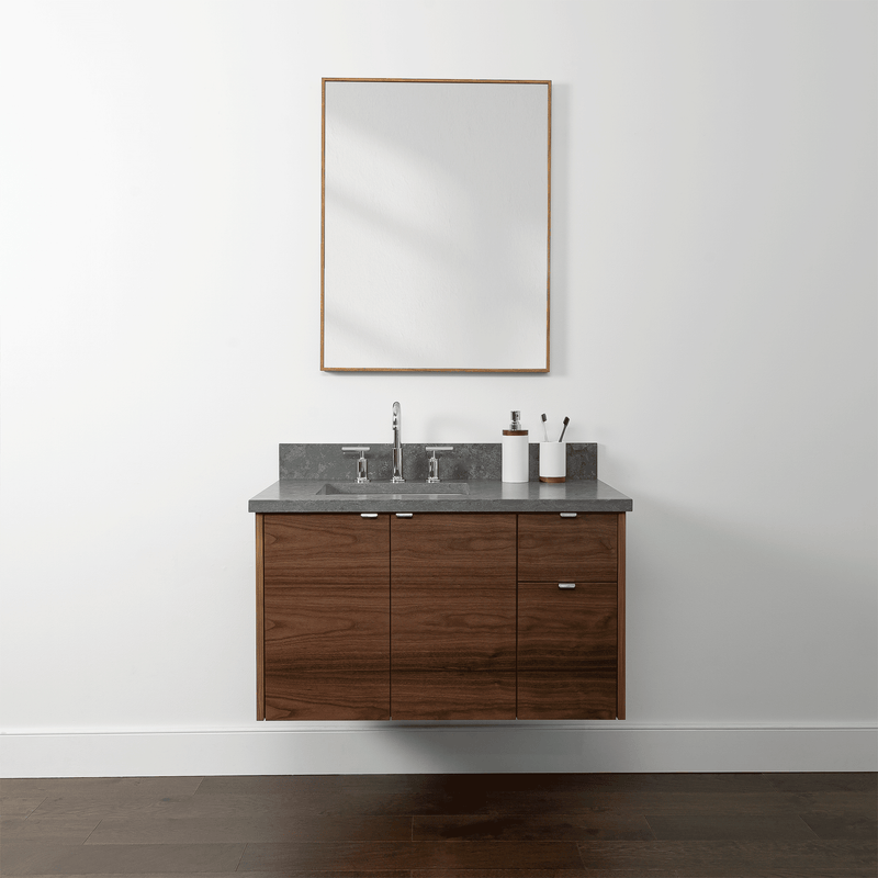 Austin 36" Wall Mount American Black Walnut Bathroom Vanity, Left Sink - Teodor Vanities United States