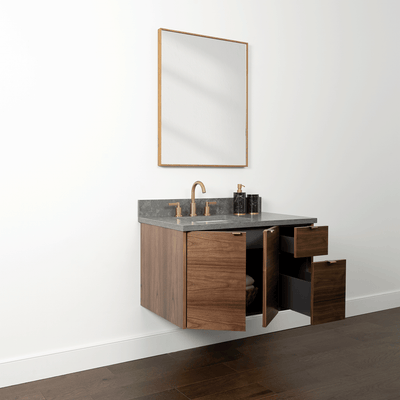 Austin 36" Wall Mount American Black Walnut Bathroom Vanity, Left Sink