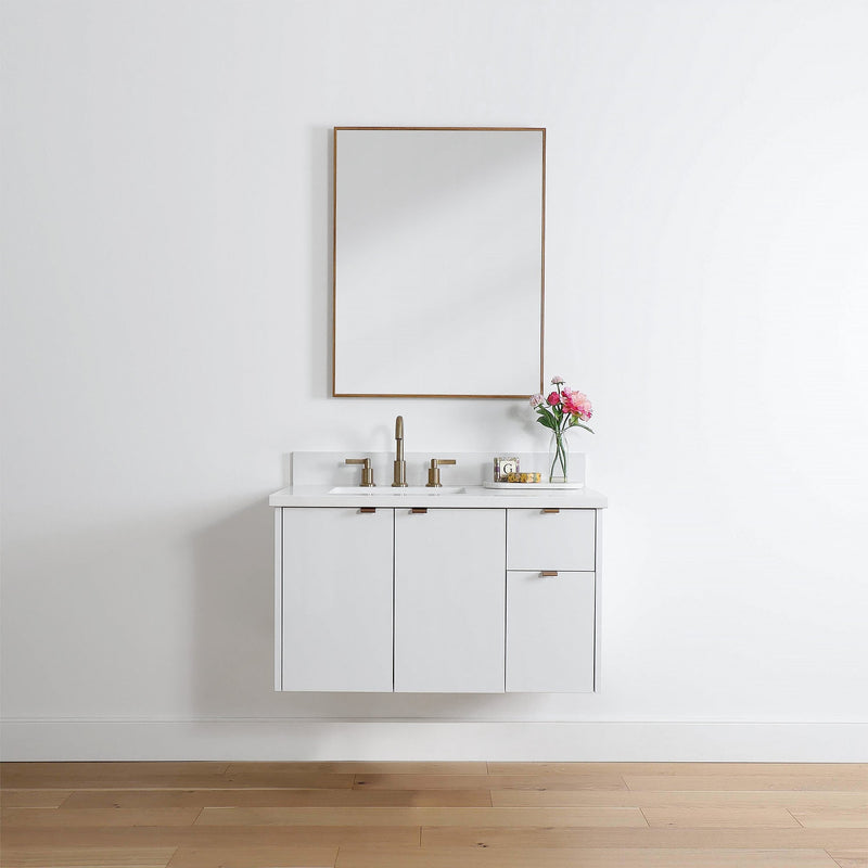 Austin 36" Wall Mount Gloss White Bathroom Vanity, Left Sink