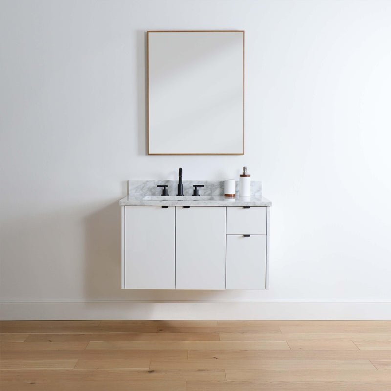 Austin 36" Wall Mount Gloss White Bathroom Vanity, Left Sink - Teodor Vanities United States