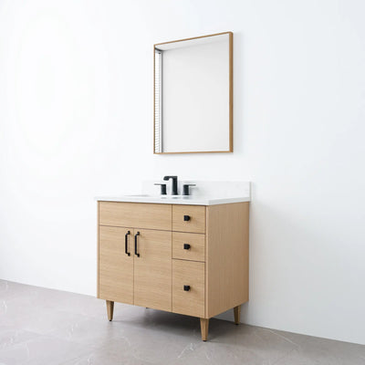 Austin 36" Natural White Oak Bathroom Vanity, Left Sink