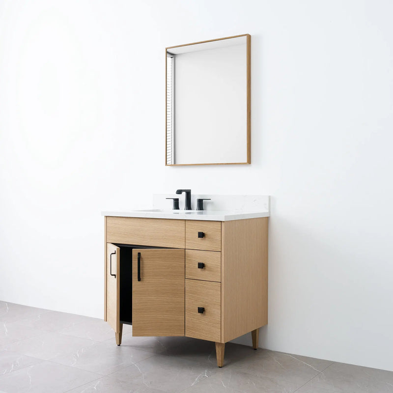Austin 36" Natural White Oak Bathroom Vanity, Left Sink - Teodor Vanities United States